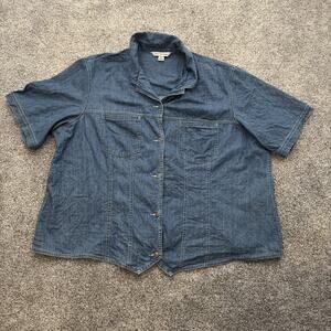 August Max Woman Shirt Womens 2XL Blue Denim Short Sleeve Button Up Pockets 90s